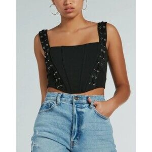 Windsor Halter Corset Top Small Black Cropped City Gal Party Grunge #867